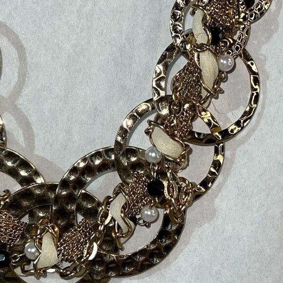 Chunky Stacked Chained Necklace Women’s Gold Tone Beaded Circle Classiccore Boho - Picture 4 of 9